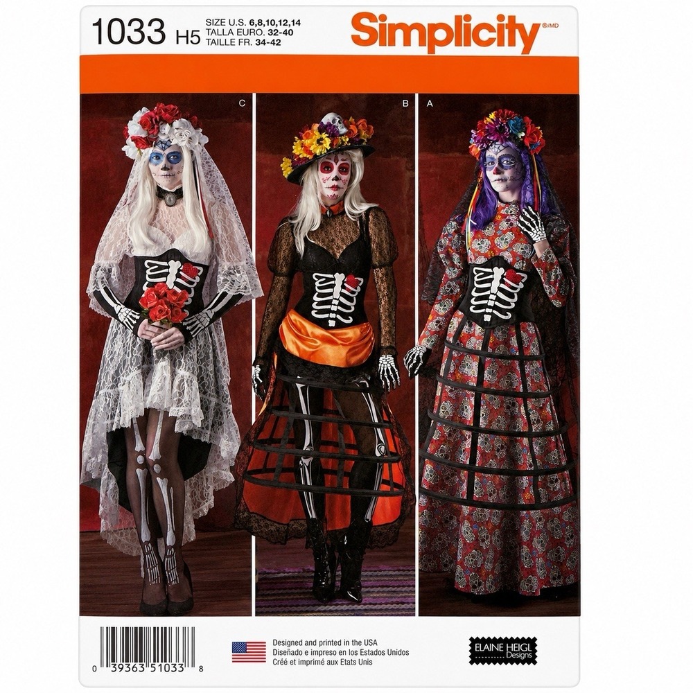 Day of The Dead Costume Pattern 1033 Simplicity Misses Size H5 6-14 Sugar Skull